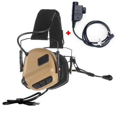 Активные наушники Earmor M32 PLUS Tan для рации + Копка PTT (ZP125)